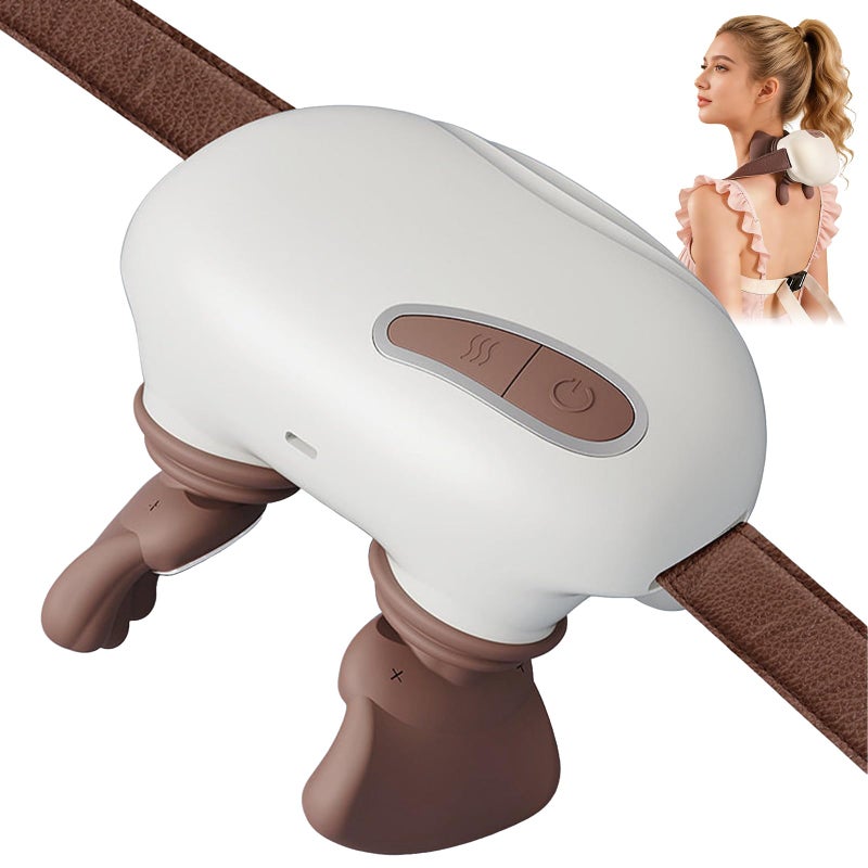 Caossuixin Cordless Shoulder Neck Massager, with 3 Force & 2 Heated Modes, Deep Tissue 4D Bionic Heated Massagers, Rechargeable Back & Neck Massager for Neck Pain, Portable for Home, Office, Car Relax